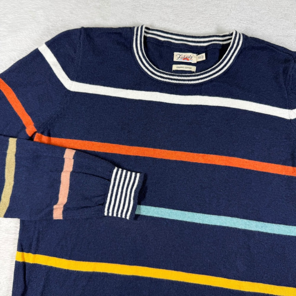 Faherty Womens Organic Cotton Cashmere Stripe Crewneck Sweater Navy XS WYC0004